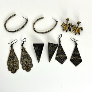 Vintage Bronze Tone 80's Earrings Lot (F) Retro Vtg Jewelry Costume Pierced